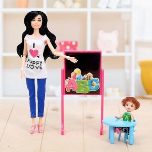 Кукла модель шарнирная «Учительница» с малышкой и аксессуарами, МИКС