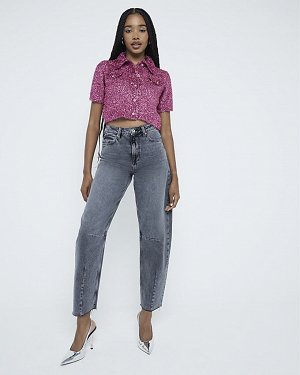 Рубашка с коротким рукавом и розовым узором Tinsel Knit
