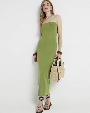 Зеленое трикотажное платье-бандо Bodycon Midi
