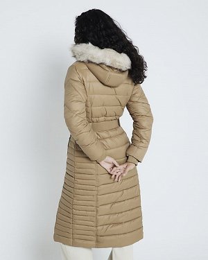 Коричневое длинное стеганое пальто