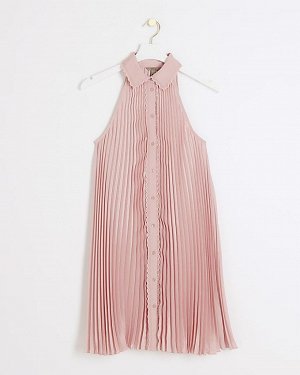 River Island Розовое платье-рубашка мини без рукавов со складками
