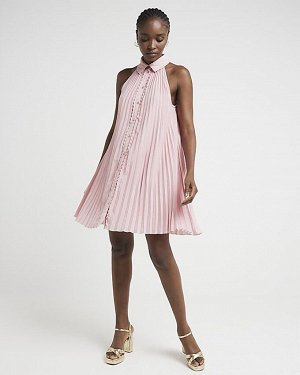 River Island Розовое платье-рубашка мини без рукавов со складками