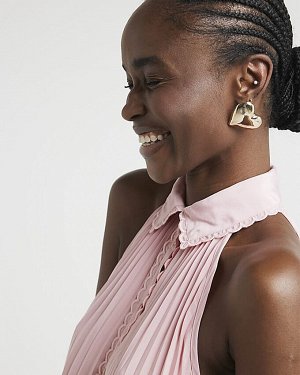 River Island Розовое платье-рубашка мини без рукавов со складками
