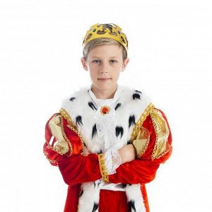 Карнавальный костюм "Король", бархат, рубашка, брюки, мантия, корона, р-р 28, рост 110 см, 3-5 лет