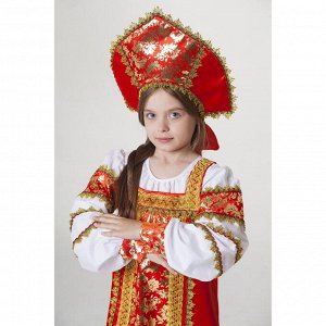 Русский народный костюм «Любавушка», платье-сарафан, кокошник, р-р 30, рост 110-116 см, красный