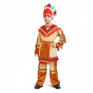 Страна карнавалия Карнавальный костюм &quot;Индеец&quot; для мальчика, куртка, брюки, фартук, головной убор, р. 30, рост 110-116 см