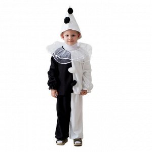 Карнавальный костюм "Пьеро", колпак, воротник, кофта, штаны, 3-5 лет, рост 104-116   1078