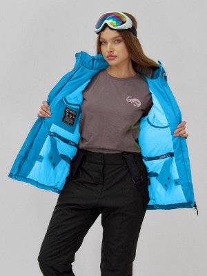 Горнолыжная куртка женская зимняя синего цвета 7015_1S