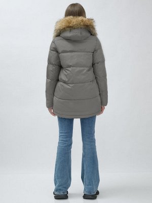 Куртка женская зимняя с мехом енот премиум класса серого цвета 3215Sr