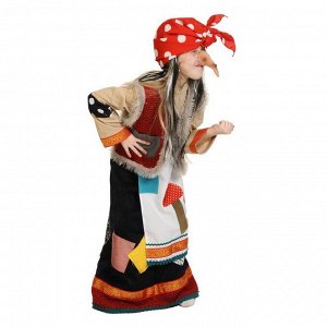 Детский карнавальный костюм "Баба-яга", рубаха, юбка с фартуком, безрукавка с горбом, нос, платок, р-р 36-38, рост 140-146 см
