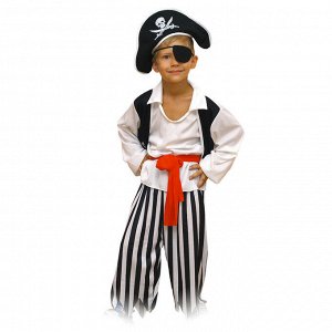 Карнавальный костюм «Пират», шляпа, повязка, рубашка, пояс, штаны, р. 28, рост 110 см