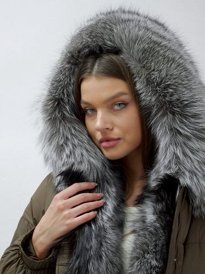 Полупальто женское зимнее с чернобуркой люкс класса коричневого цвета 1313K