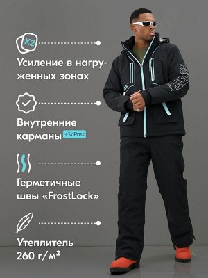 Горнолыжный костюм мужской зимний черного цвета 394Ch