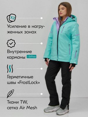 Горнолыжный костюм женский зимний бирюзового цвета 001_1Br