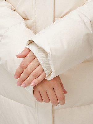 Пальто утепленное стеганное зимнее с капюшоном женское бежевого цвета 9620B