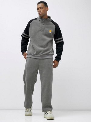 Спортивный костюм мужской демисезонный на флисе серого цвета 322Sr
