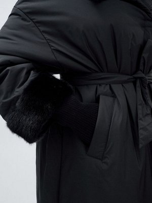Пальто зимнее женское с норкой большого размера черного цвета 25008Ch