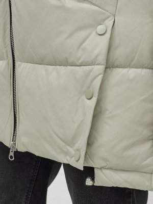 Куртка женская зимняя с мехом енот премиум класса светло-зеленого цвета 381ZS