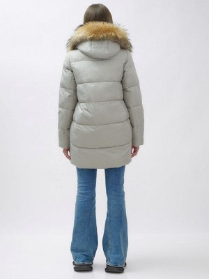 Куртка женская зимняя с мехом енот премиум класса серого цвета 3141Sr
