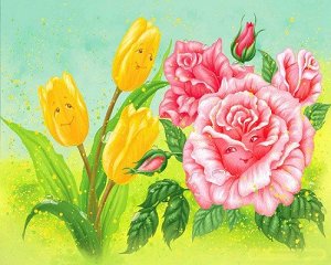 "Тюльпан и роза" живопись на холсте 30х40см
