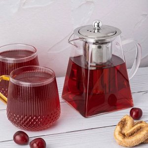 Заварочный чайник с фильтром, для чая, кофе, горячих и холодных напитков, жаропрочное стекло, термостойкий, APOLLO "Very-Cherry" / 550 мл