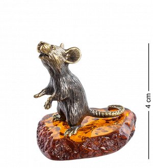 AM- 397 Фигурка "Крыса на подставке" (латунь, янтарь)