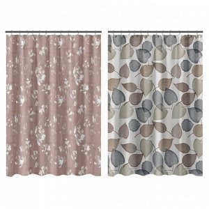VETTA Шторка для ванной, ПЕВА, 80 г/м2, 180x180 см, Цветы, Листья, 2 диз, 619
