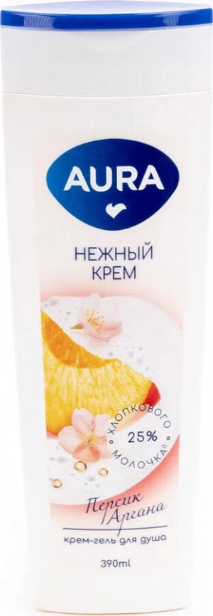 Крем-гель для душа Aura Персик и Аргана флакон/флиптоп 390 мл.