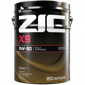Масло моторное ZIC X9 5w30, синтетическое, API SL, ACEA A3/B3/B4, универсальное, 20л, арт. 192614