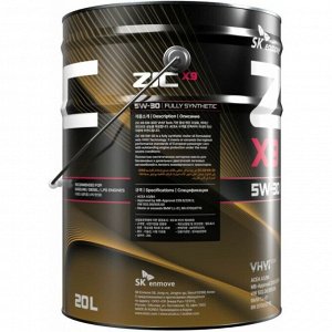 Масло моторное ZIC X9 5w30, синтетическое, API SL, ACEA A3/B3/B4, универсальное, 20л, арт. 192614