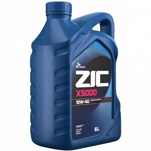 Масло моторное ZIC X5000 10w40, полусинтетическое, API SL/CI-4, ACEA E7, для дизельного двигателя, 6л, арт. 172658