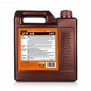 Масло трансмиссионное Masuma ATF A6 HV, синтетическое, для АКПП, 4л, арт. T-103E