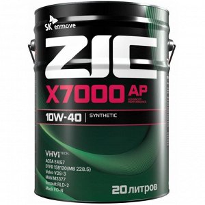 Масло моторное ZIC X7000 AP 10w40, синтетическое, API CI-4, ACEA E4/E7, для дизельного двигателя, 20л, арт. 192606