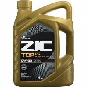 Масло моторное ZIC TOP ES 0w20, синтетическое, API SP, ACEA С6/C5, ILSAC GF-6A, универсальное, 4л, арт. 162045