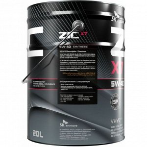 Масло моторное ZIC X7 5w40, синтетическое, API SP, ACEA A3/B3/B4, универсальное, 20л, арт. 192662