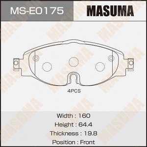 Колодки тормозные дисковые Masuma, передние, комплект на ось (4 шт), арт. MS-E0175