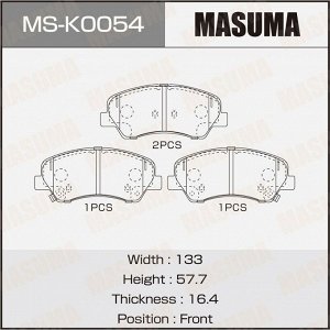 Колодки тормозные дисковые Masuma, передние, комплект на ось (4 шт), арт. MS-K0054