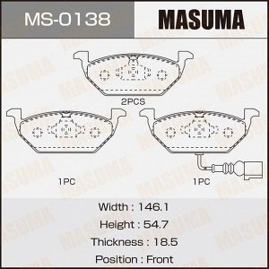 Колодки тормозные дисковые Masuma передние, комплект на ось (4 шт), арт. MS-0138