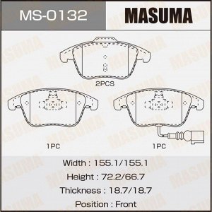 Колодки тормозные дисковые Masuma передние, комплект на ось (4 шт), арт. MS-0132