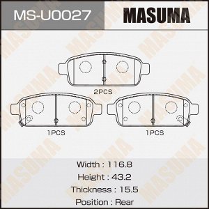 Колодки тормозные дисковые Masuma, задние, комплект на ось (4 шт), арт. MS-U0027