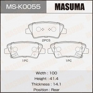 Колодки тормозные дисковые Masuma, передние, для Hyundai Solaris / Elantra, KIA Rio / Soul / Sportage, комплект на ось (4 шт), арт. MS-K0055