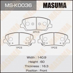 Колодки тормозные дисковые Masuma, передние, комплект на ось (4 шт), арт. MS-K0036
