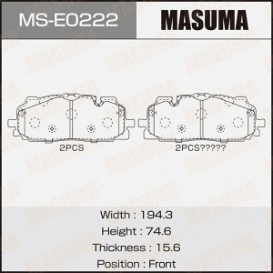 Колодки тормозные дисковые Masuma, задние, комплект на ось (4 шт), арт. MS-E0222