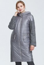 Демисезонное женское пальто с капюшоном, цвет серый металлик