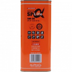 Масло моторное ALPHA'S Lite 5w30, полусинтетическое, API SP, ILSAC GF-6A, универсальное, 4л, арт. 809044