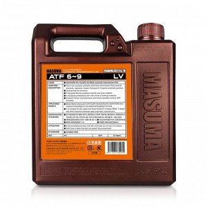 Масло трансмиссионное Masuma ATF 6-9 LV, синтетическое, для АКПП, 4л, арт. T-107E