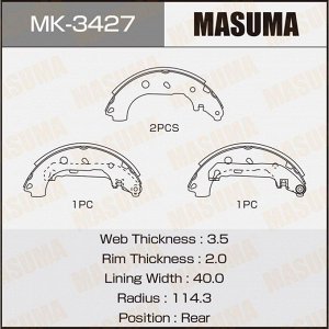 Колодки тормозные барабанные Masuma, комплект на ось (4 шт), арт. MK-3427