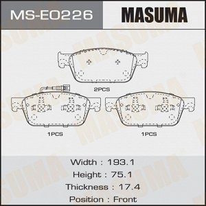 Колодки тормозные дисковые Masuma передние, комплект на ось (4 шт), арт. MS-E0226