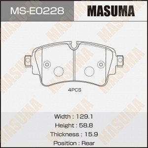 Колодки тормозные дисковые Masuma, задние, комплект на ось (4 шт), арт. MS-E0228