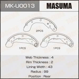 Колодки тормозные барабанные Masuma, комплект на ось (4 шт), арт. MK-U0013